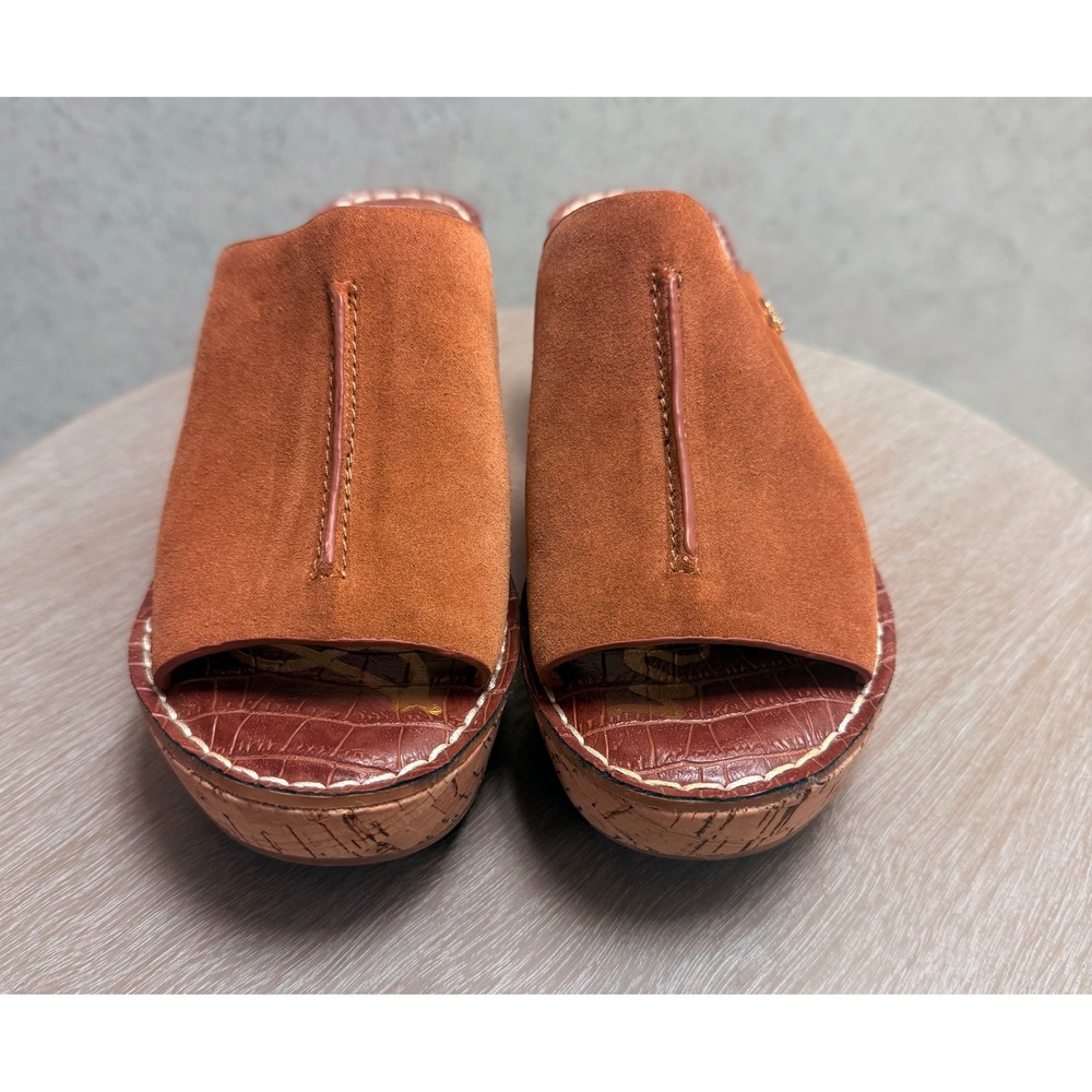 Sam Edelman 8 Womens Boho Ranger Brown Suede Cork Wedge Platform Slide Sandals